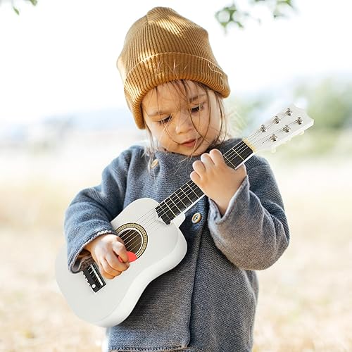 Miniatura 4 de Guitarra para niños de 21 pulgadas, mini acústica, instrumento musical de viaje, madera para niños principiantes (blanco)