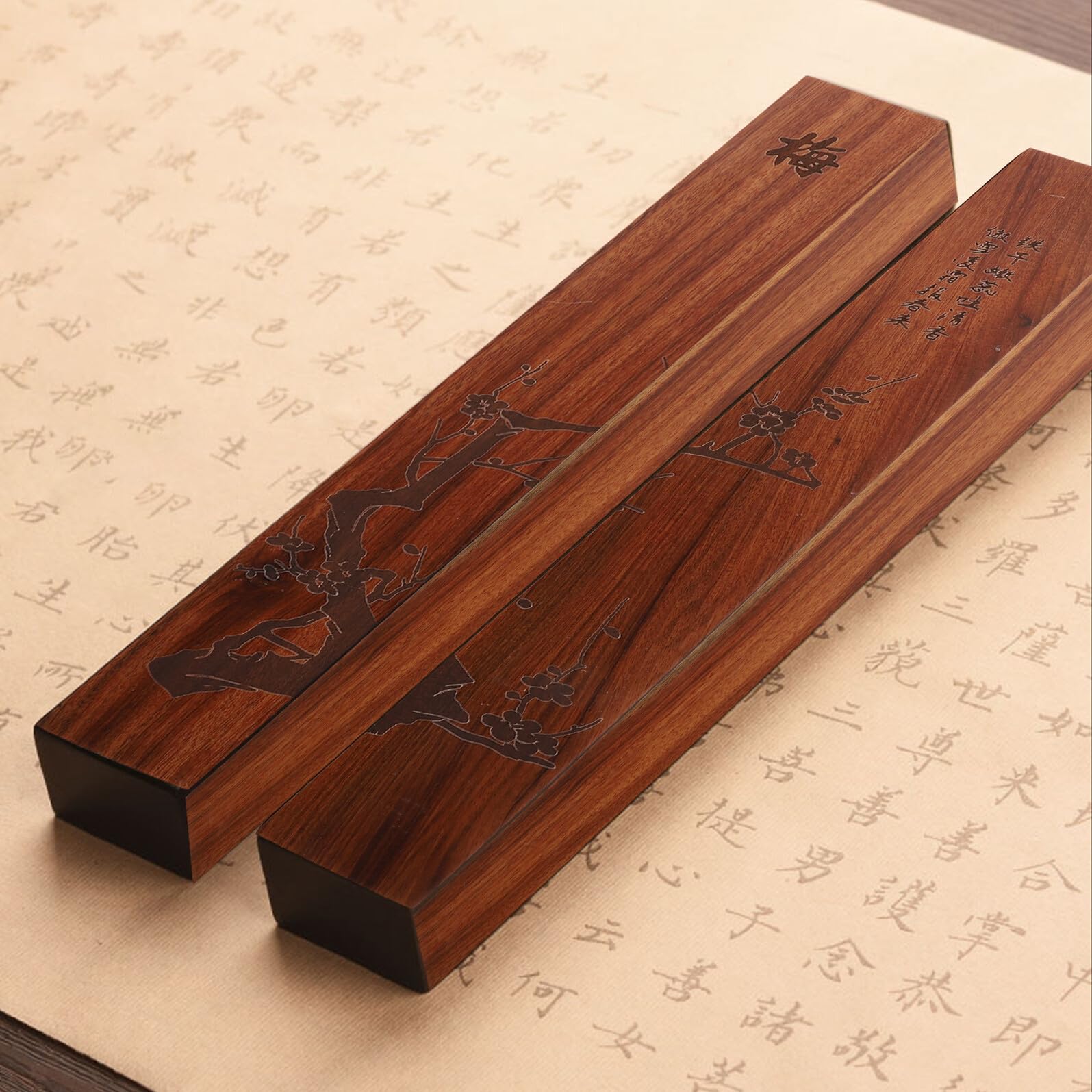 Holz Briefbeschwerer 2 Stück mit Chinesischer Kalligrafie für Zuhause