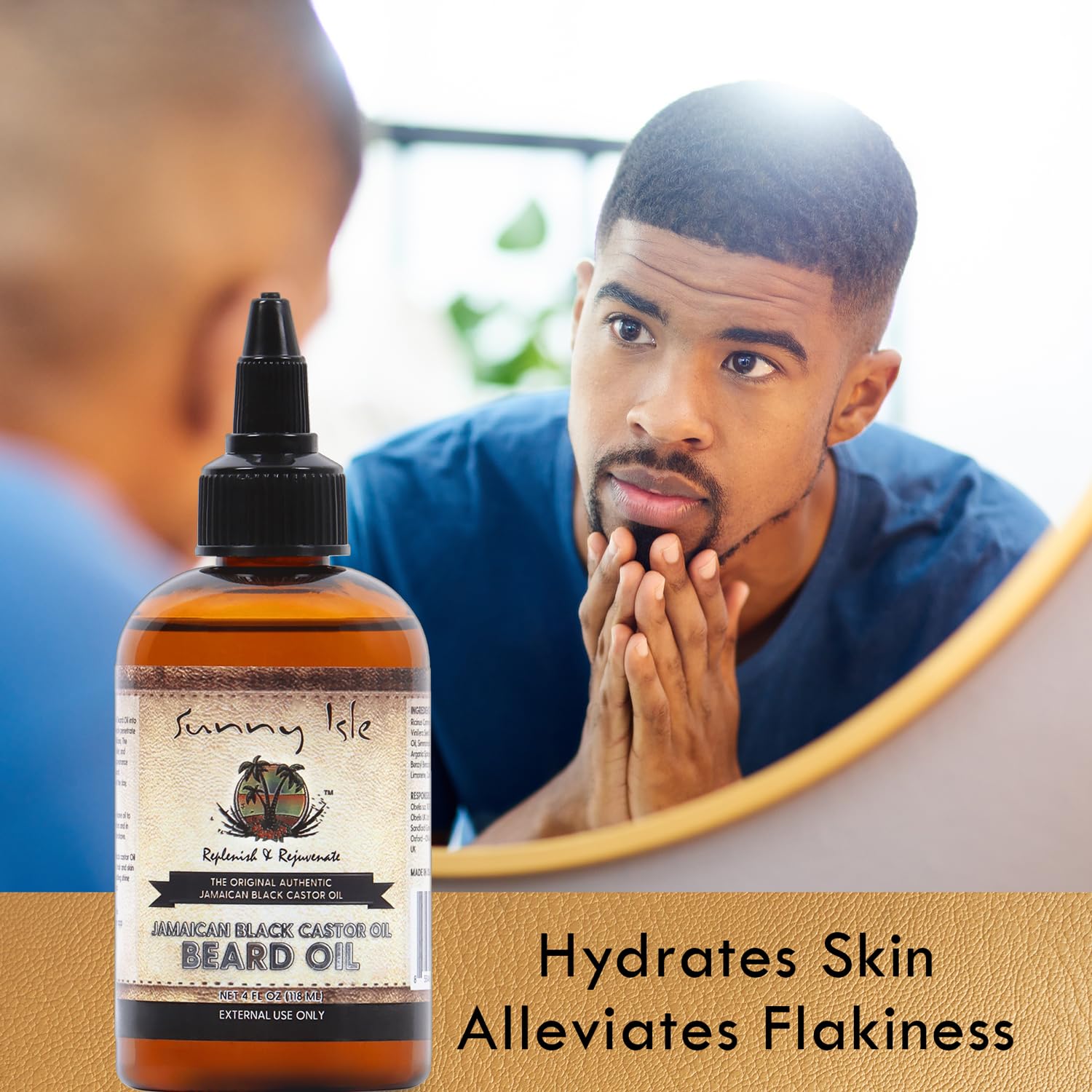 Sunny Isle Jamaican Black Castor Oil Beard Oil 4oz | Conditioning Growth Oil for Thicker Facial Hair | Softens, Strengthens Beards & Mustaches | Hydrates Skin