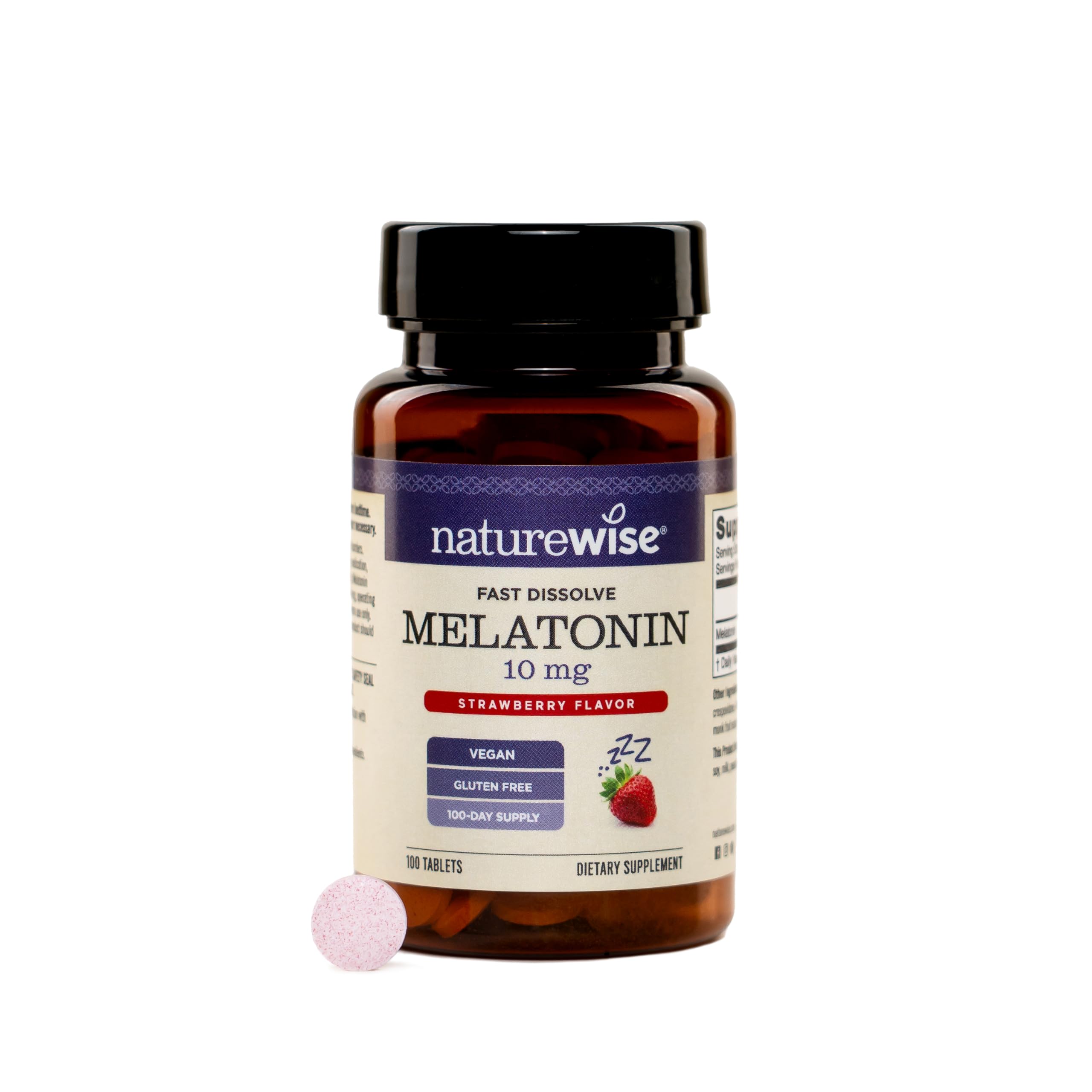 NatureWise Melatonin 10mg - Sugar Free Fast Dissolve Melatonin Supplement - Non-GMO, Vegan, USA Manufactured - 100 Tablets[100 Day Supply] 10MG 100 Count (Pack of 1)