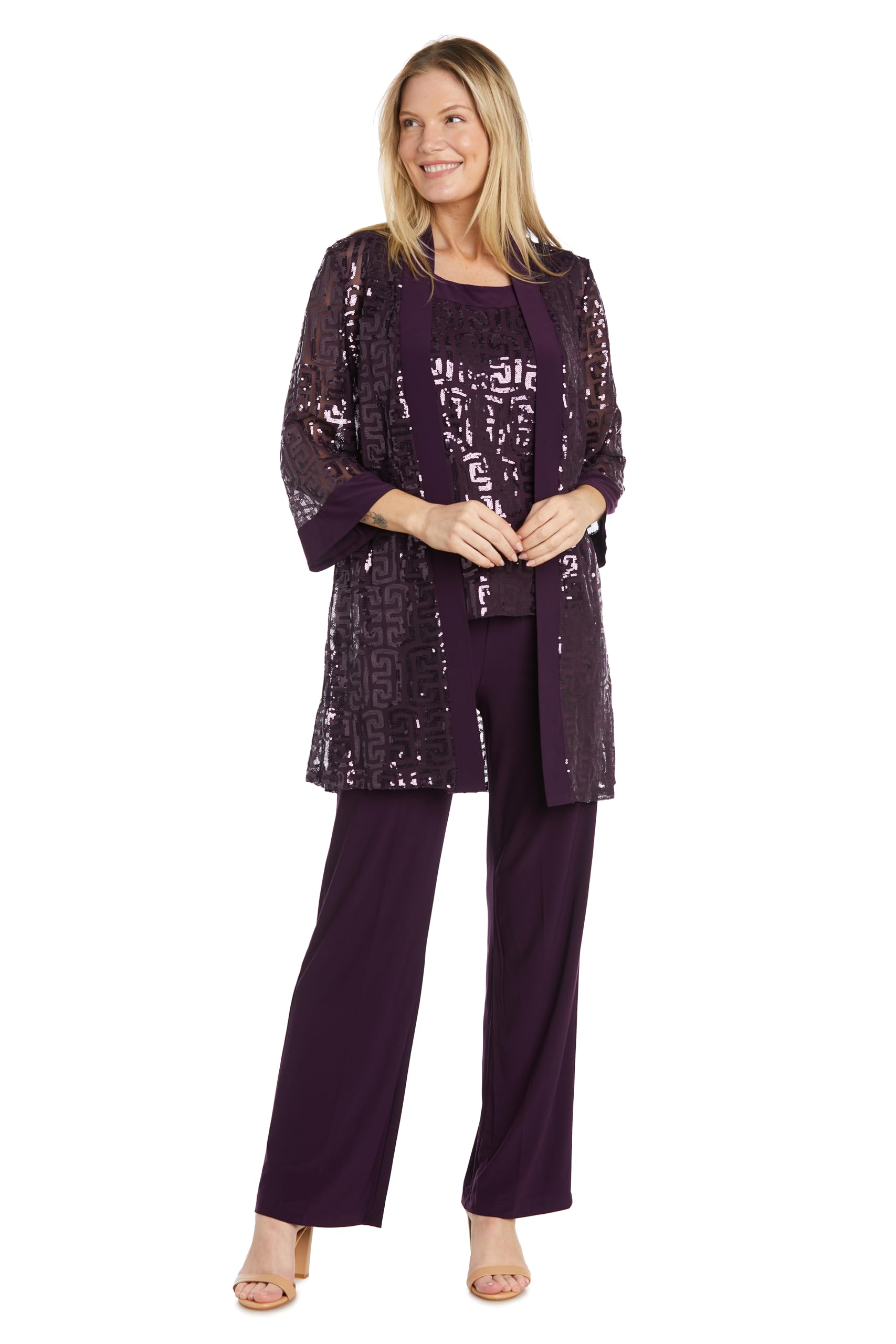 3PC Sequined Sleeveless Top Jacket Ity Duster Pant Set