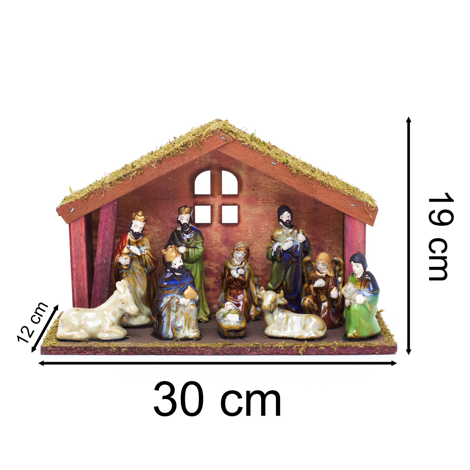 Gisela Lot de 11 crèches en céramique avec étable en bois
