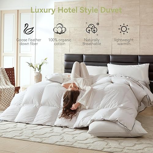 Miniatura 2 de Ousidan Edredón de fibra de plumón de ganso tamaño Queen, relleno de edredón 100% algodón orgánico, relleno de edredón de lujo para todas las