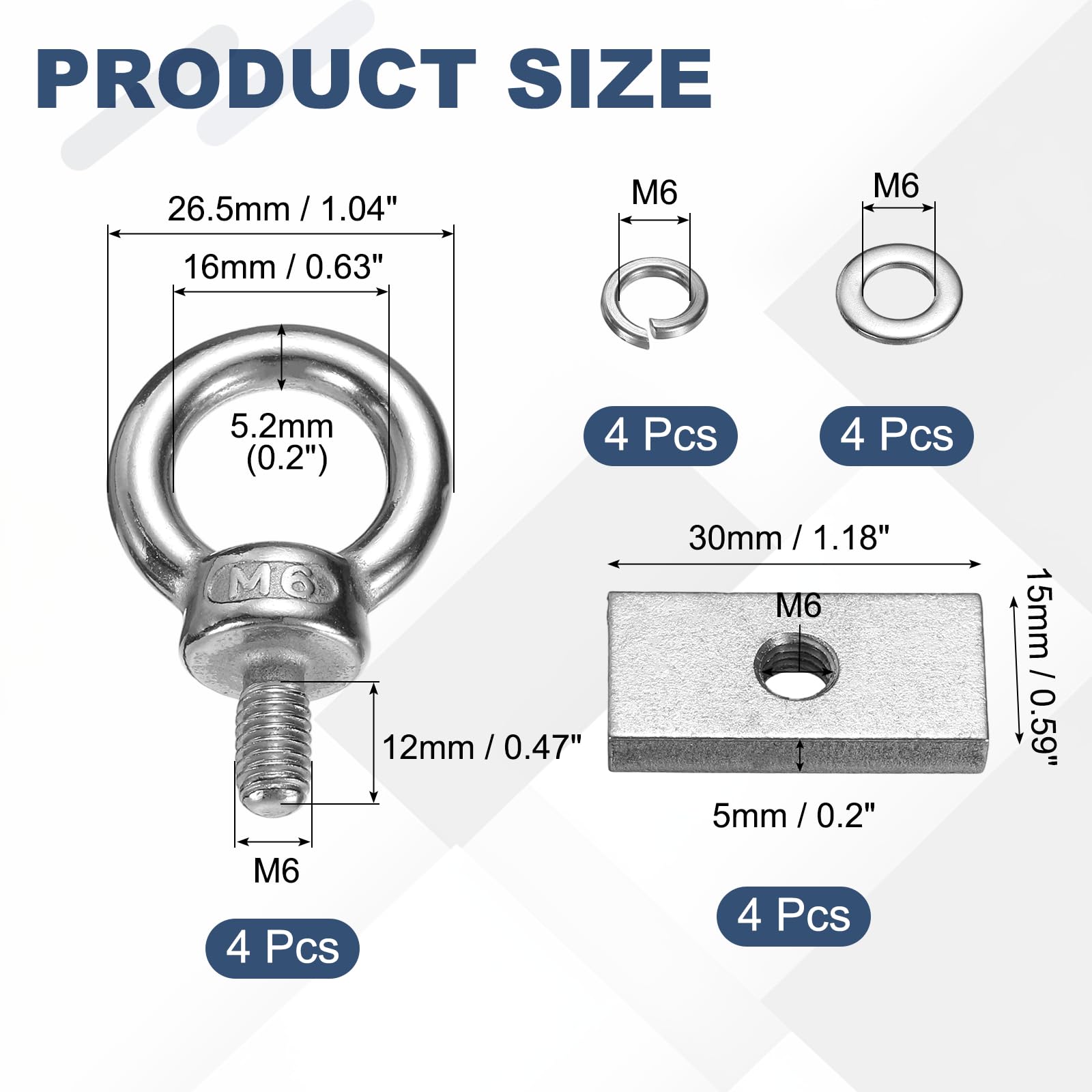 PATIKIL M6 x 11mm Eye Bolt Set - Image 2