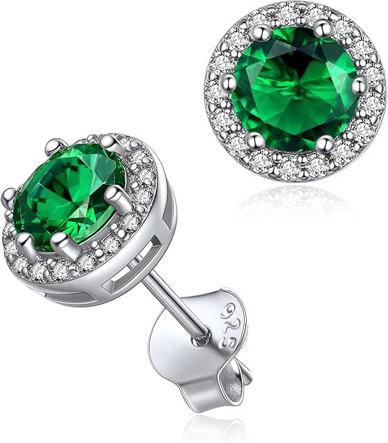 925 Sterling Silver Brilliant Round Halo Cubic Zirconia Earrings Birthstone Stud Earring For Women Fashion Birthday Jewelry(Gift Wrapped)