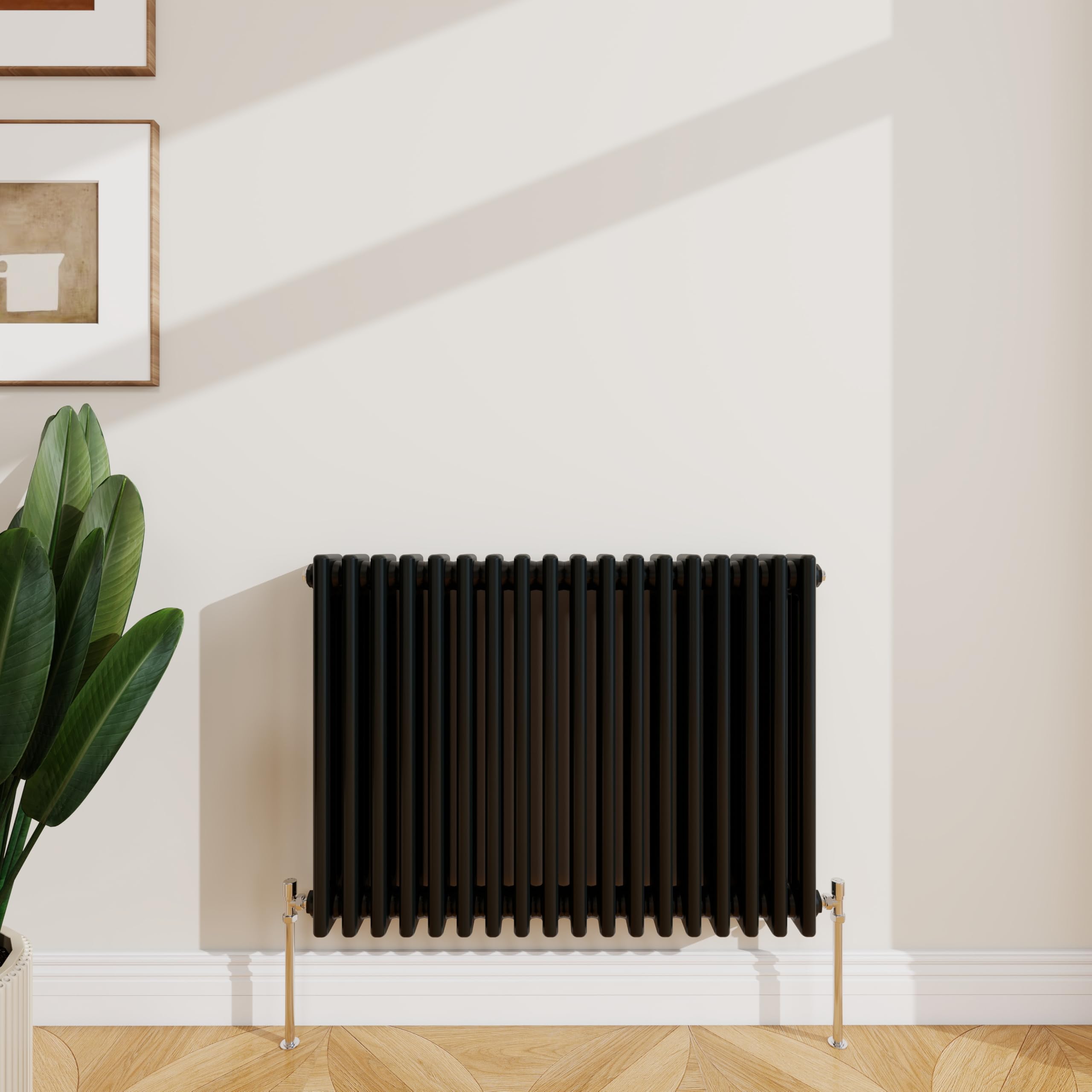 SLINE SANITARY 600x830mm Cast Iron Style Traditional 3 Column Horizontal Black Central Heating Radiator