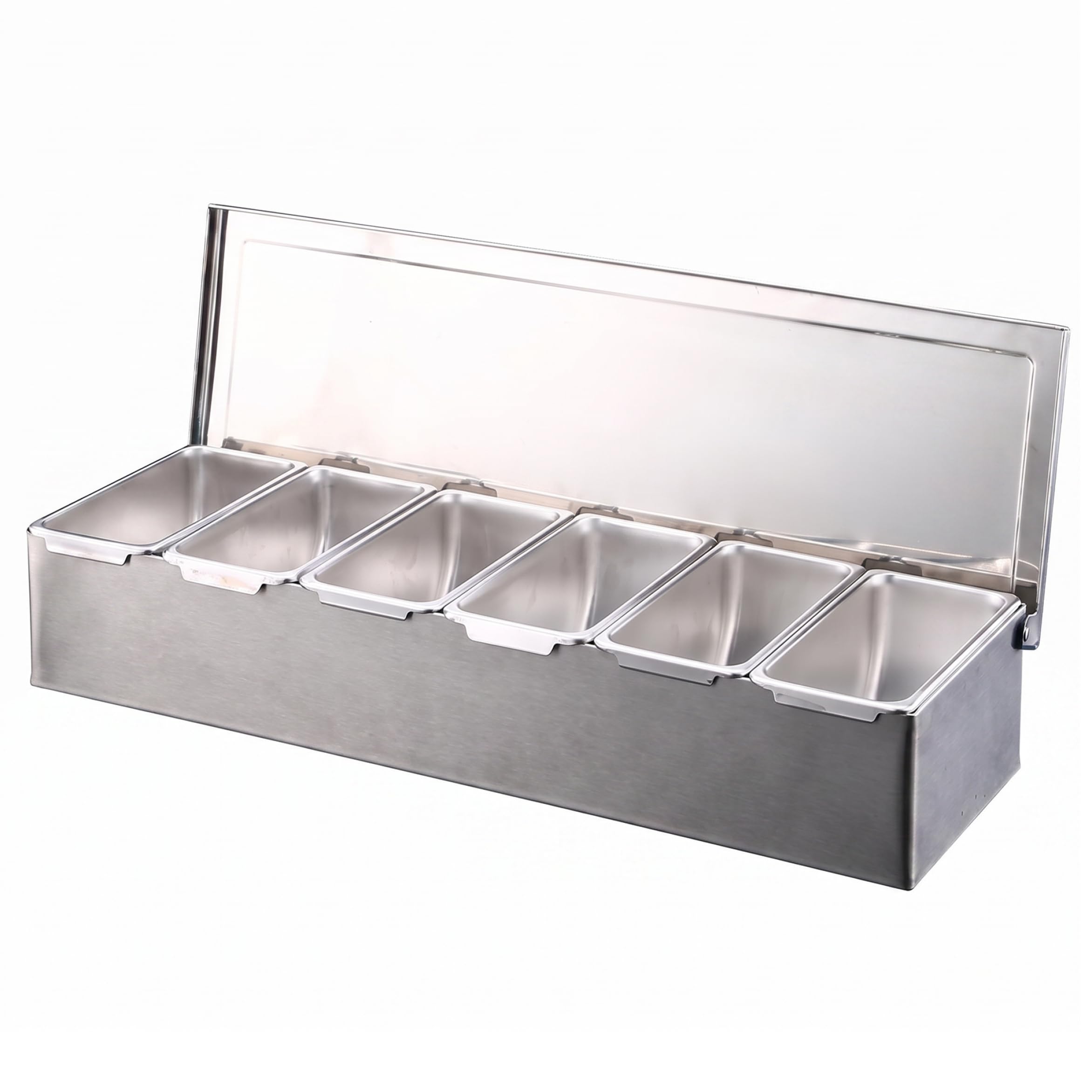Bandeja para condimentos de 6 compartimentos, recipientes para condimentos de acero inoxidable con tapa