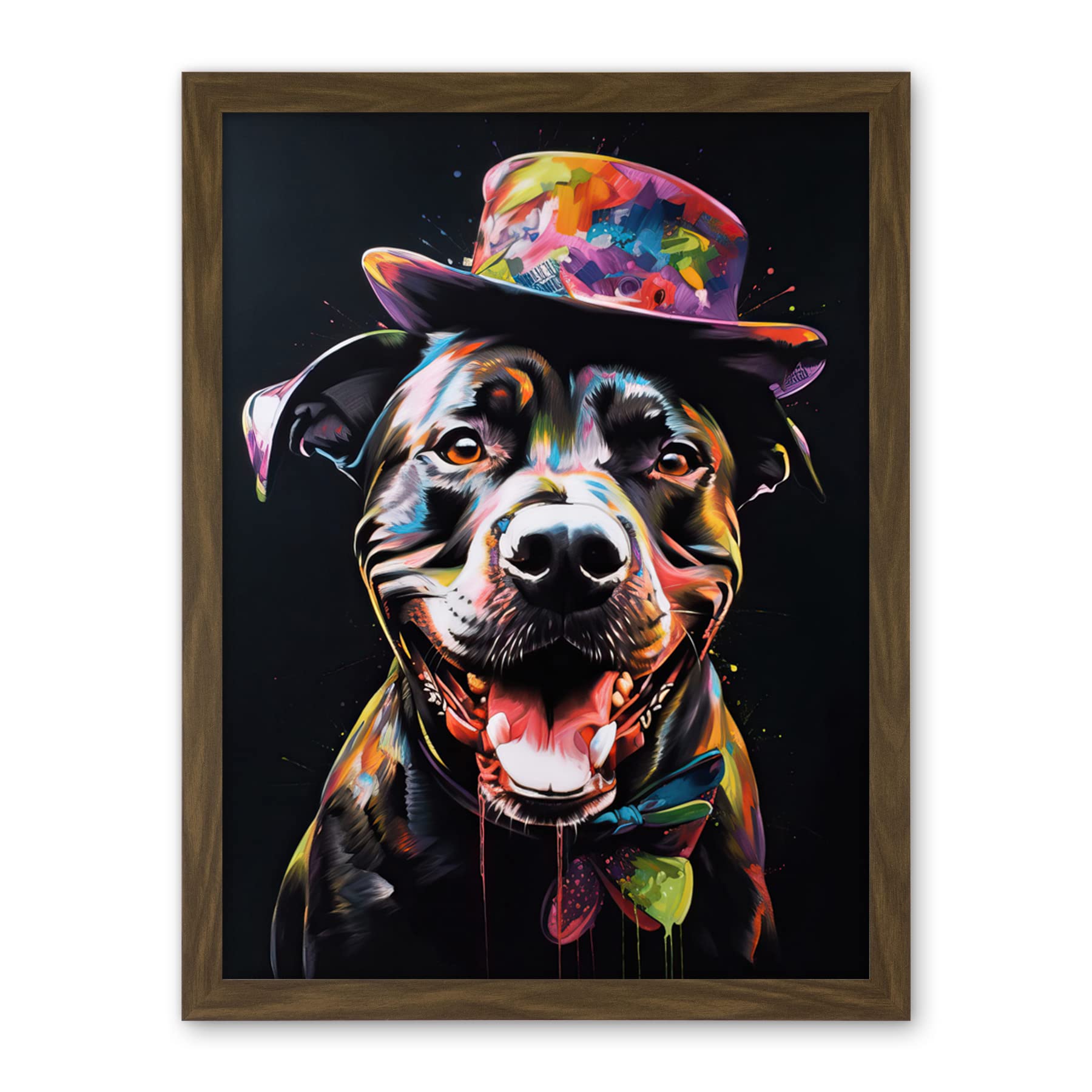 Artery8 Rottweiler in Bow Tie and Multicoloured Top Hat Artwork Framed Wall Art Print 18X24 Inch