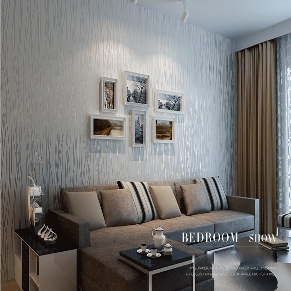 Q QIHANG 10M Modern Fashion Non-Woven Classic Flocking Plain Stripe Wallpaper Wall Paper Roll for Living Room Bedroom Silver&Gray Color 0.53m*10m=5.3SQM
