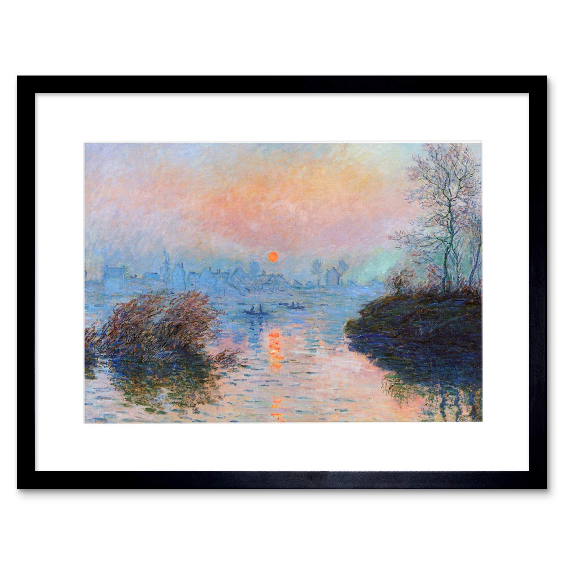 Wee Blue Coo Monet Sunset Seine Lavacourt Winter Artwork Framed Wall Art Print 12X16 Inch