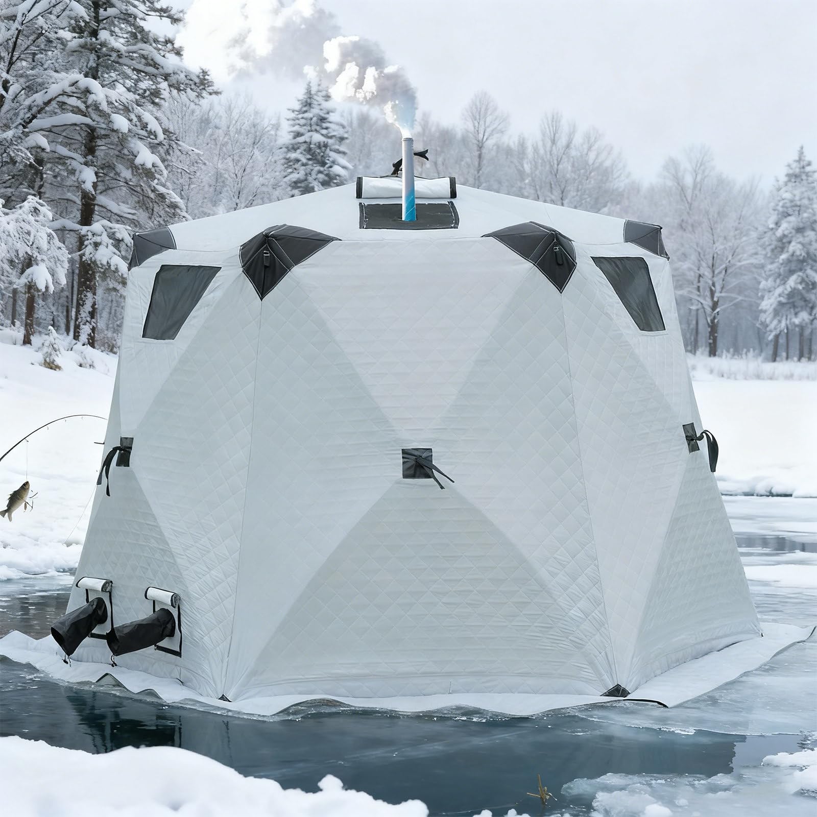 Tenda pop-up portatile per 6 – 12 persone, isolante, impermeabile, baracca da pesca su ghiaccio, con ancoraggio, corde, borsa per il trasporto, perfetta per attività invernali