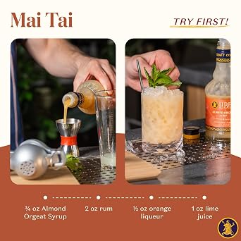 Liber & Co. Almond Orgeat Syrup - Made with California Almonds & Orange Blossom Water - Makes 25 Drinks - Essential for Authentic Mai Tais, Tiki Drinks, and Coffee (12.7 oz)