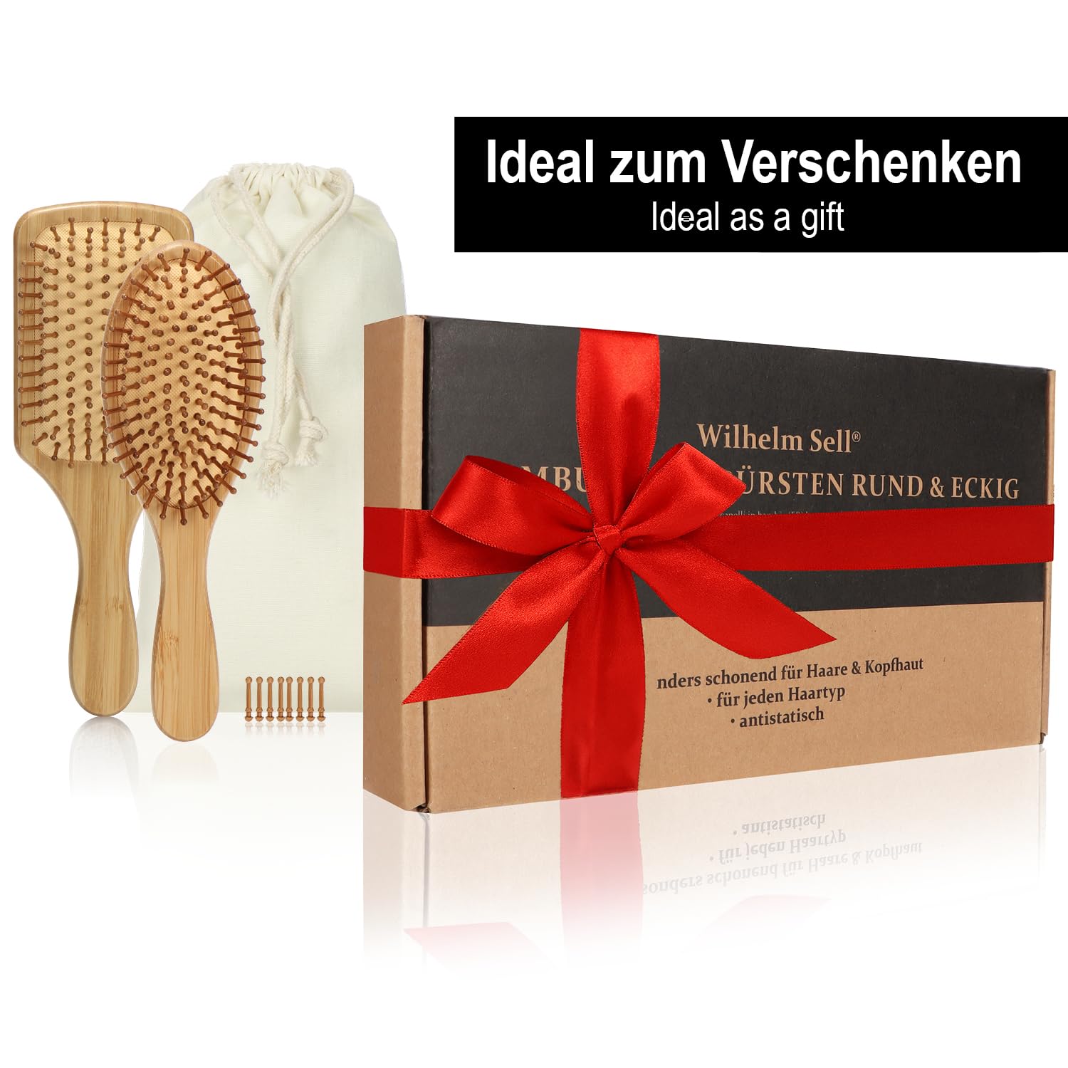 Set da 2 spazzole in bambù con setole naturali – Spazzole paddle ecologiche per donna, uomo e bambino – Massaggio alla cute per capelli sani