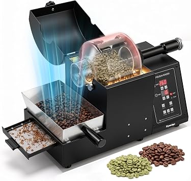 Electric Coffee Roaster with Fast Cooling, 120g Glass Drum & Timer