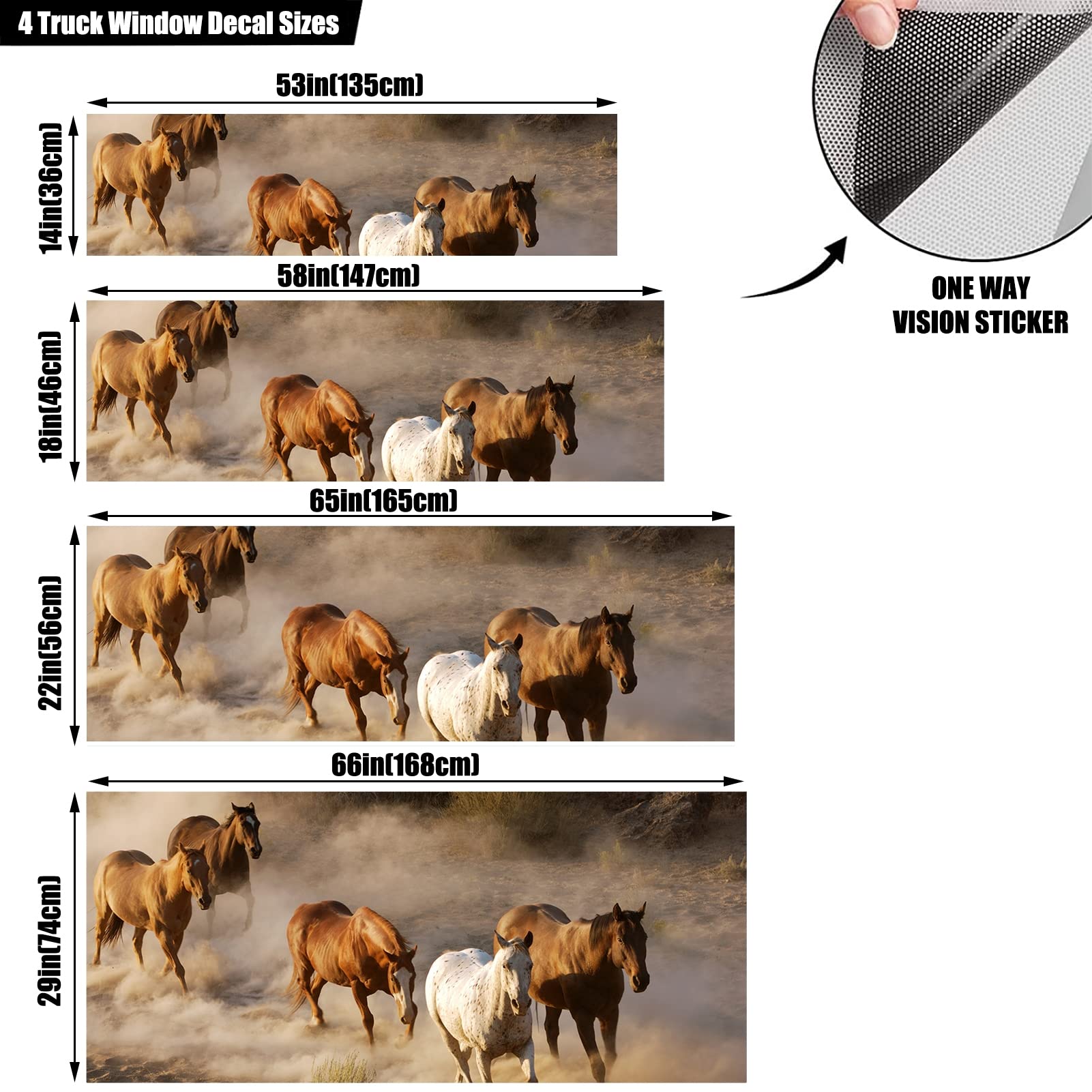 WOKEZ Finestra Posteriore a Cavallo di Destra Truck Decal Truck Finestra Posteriore Decal Wrap Graphic Perforato Vedi Attraverso Universal per camioncini SUV,58x18 inch