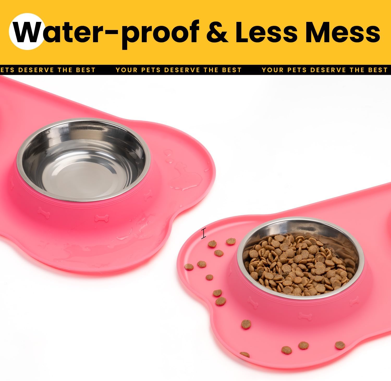Conlun Dog Bowls with Non-Slip Silicone Mat, Spill Proof Large Food & Water Bowls Set, Easy Clean Dog Food Dish, Dishwasher Safe, Suitable for Dogs Cats Pet Under 90lbs, Large, Pink