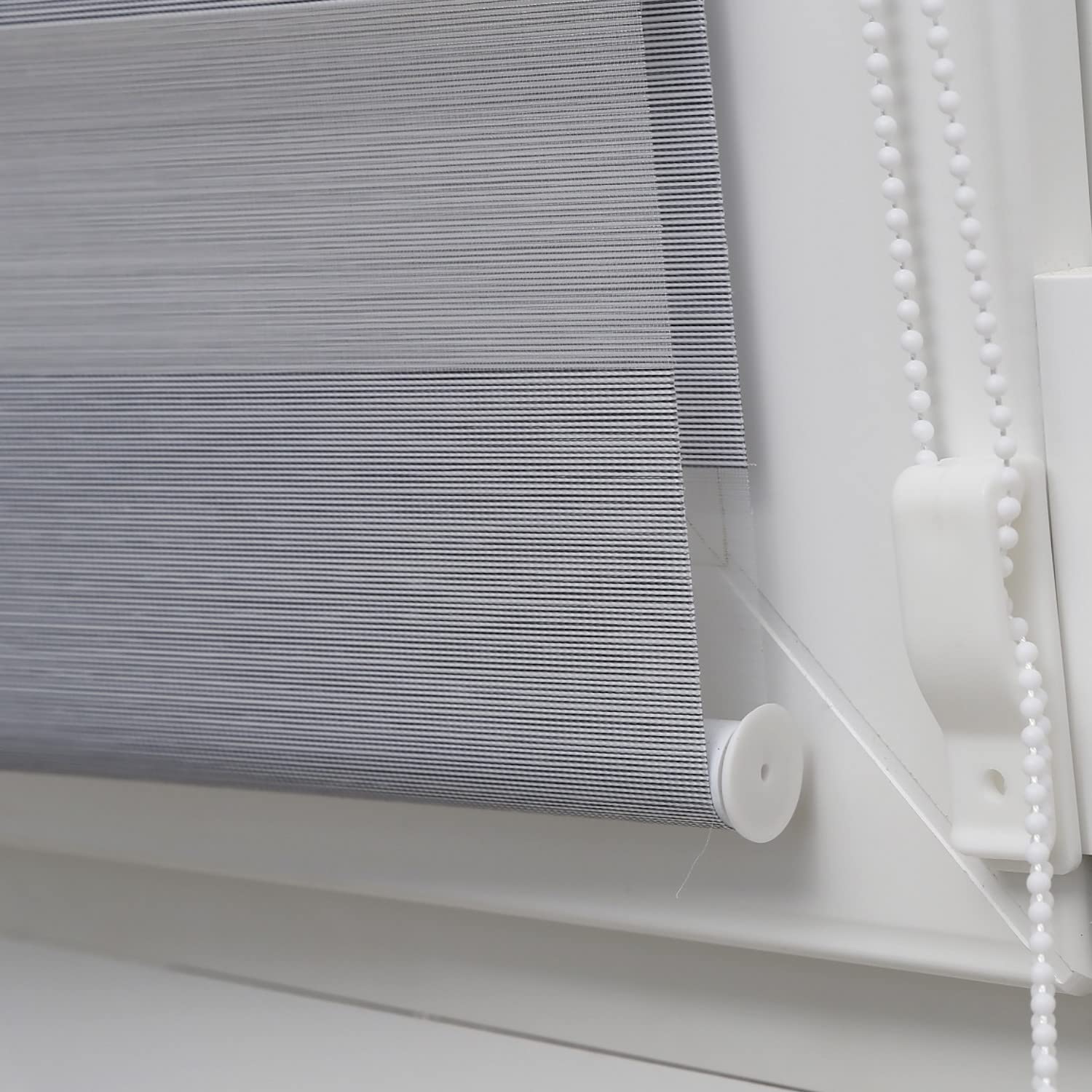 MADECOSTORE - Estor para día y Noche, sin taladrar. Blanco, 92 x 160 cm, Color Gris