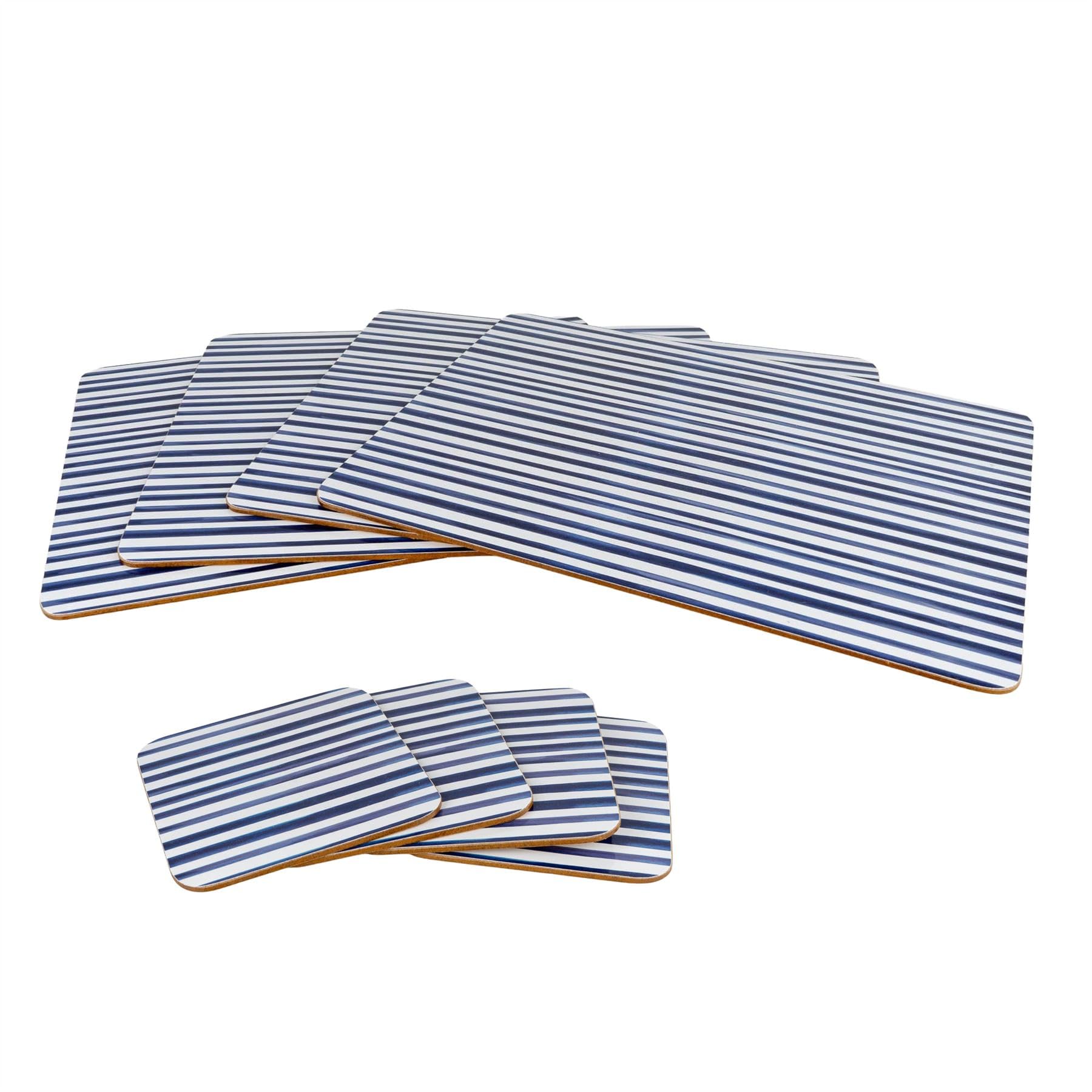 Carousel Home Blue Jeff Banks Placemats And Coasters Set | 8-Piece And White Stripe Nautical Cork Backed Table Place Mats And Coasters