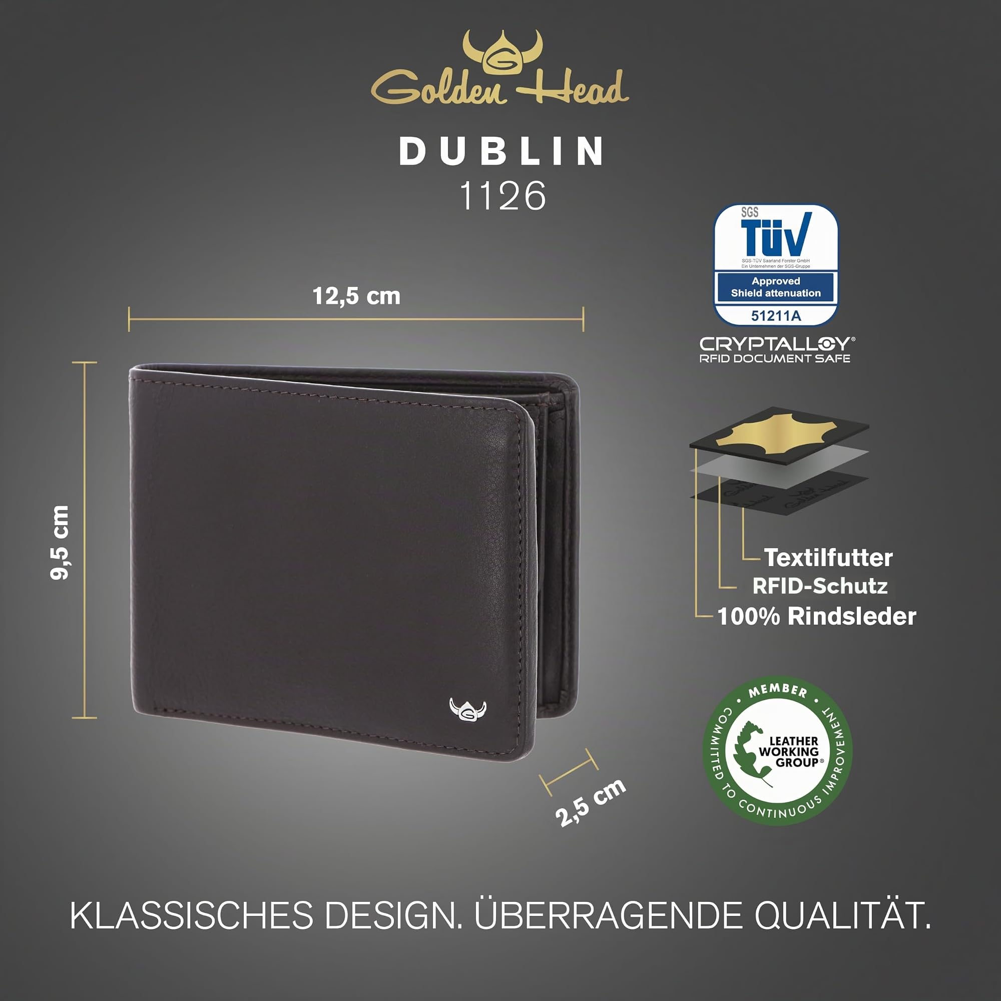 Golden Head Leder Geldbörse Dublin RFID Protect Scheintasche 1126 Braun Dunkelbraun