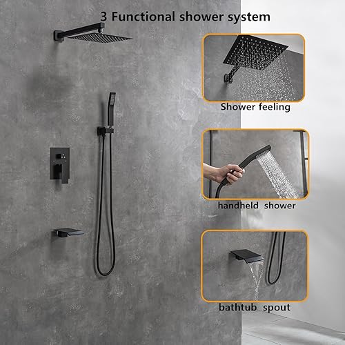 Miniatura 2 de Sistema de ducha de lluvia con boquilla de bañera, cabezal de ducha de lluvia de baño de 10 pulgadas, juego de grifo de ducha de tres funciones,