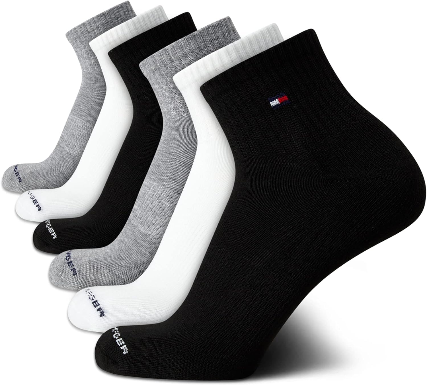 Tommy Hilfiger Mens Quarter Socks - 6 Pack Athletic Performance Stretch Moisture Wicking Cushioned Ankle Socks for Men