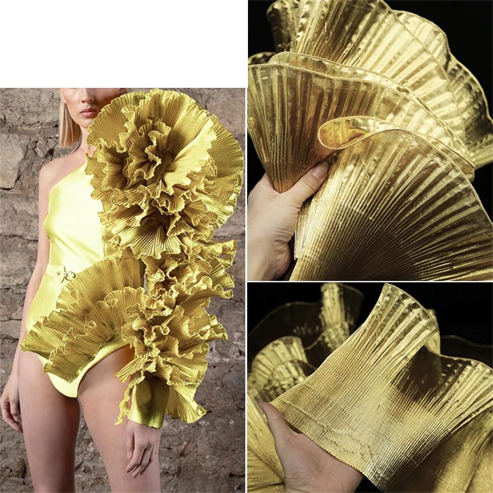 Tissu En Dentelle Ondulée Métallique, 3 Yards, Robe Plissée À Volants, Décoration De Fond De Scène, Accessoires De Mode, Tissu De Créateur