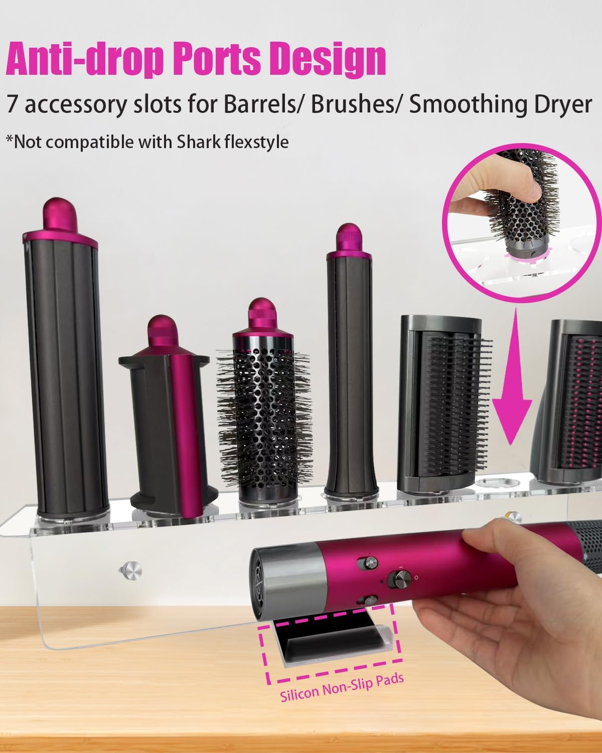 Wall Mount Holder Compatible with Airwrap – Clear Acrylic Organizer Rack for Hair Styler & Attachments, Space Saving Wall Storage for Bathroom or Vanity