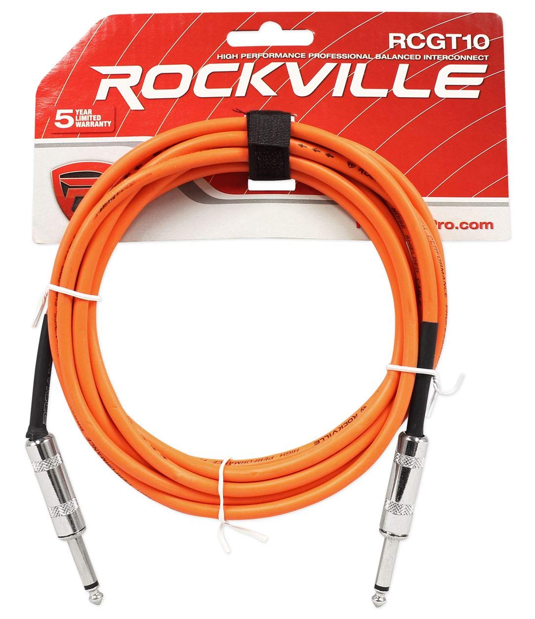 Rockville RCGT10O 10' 1/4'' TS to 1/4'' TS Instrument Cable-Orange 100% Copper