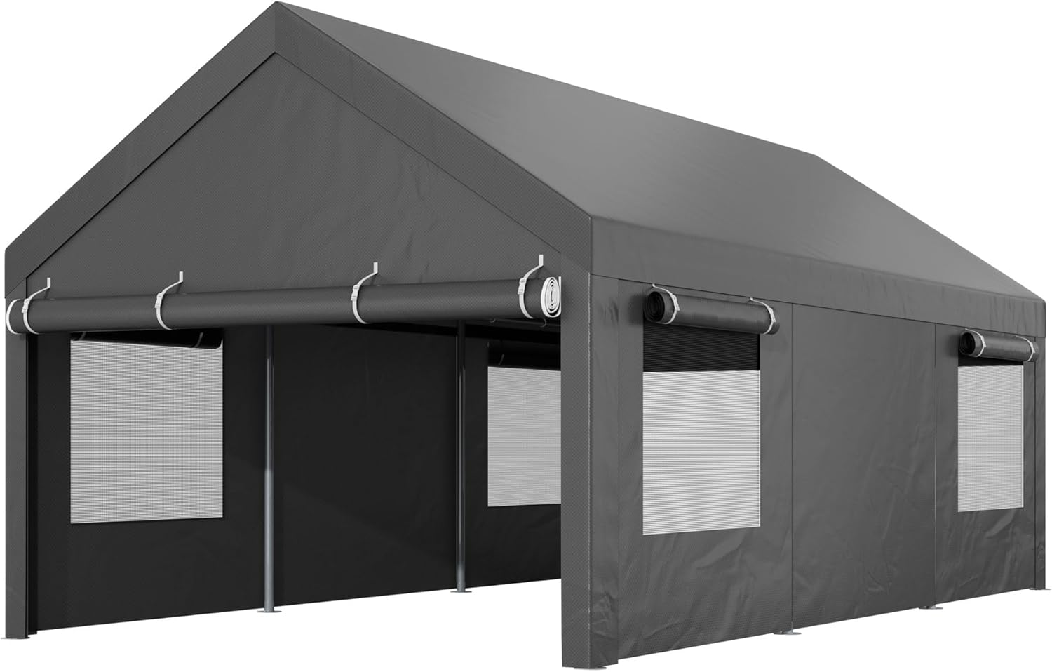 12x20 FT Heavy-Duty Design Carport,Portable Garage Canopy,Carport Canopy with Side-Opening Removable Door & Roll-Up Window,Portable Car Port for Car, Truck, Boat,Grey
