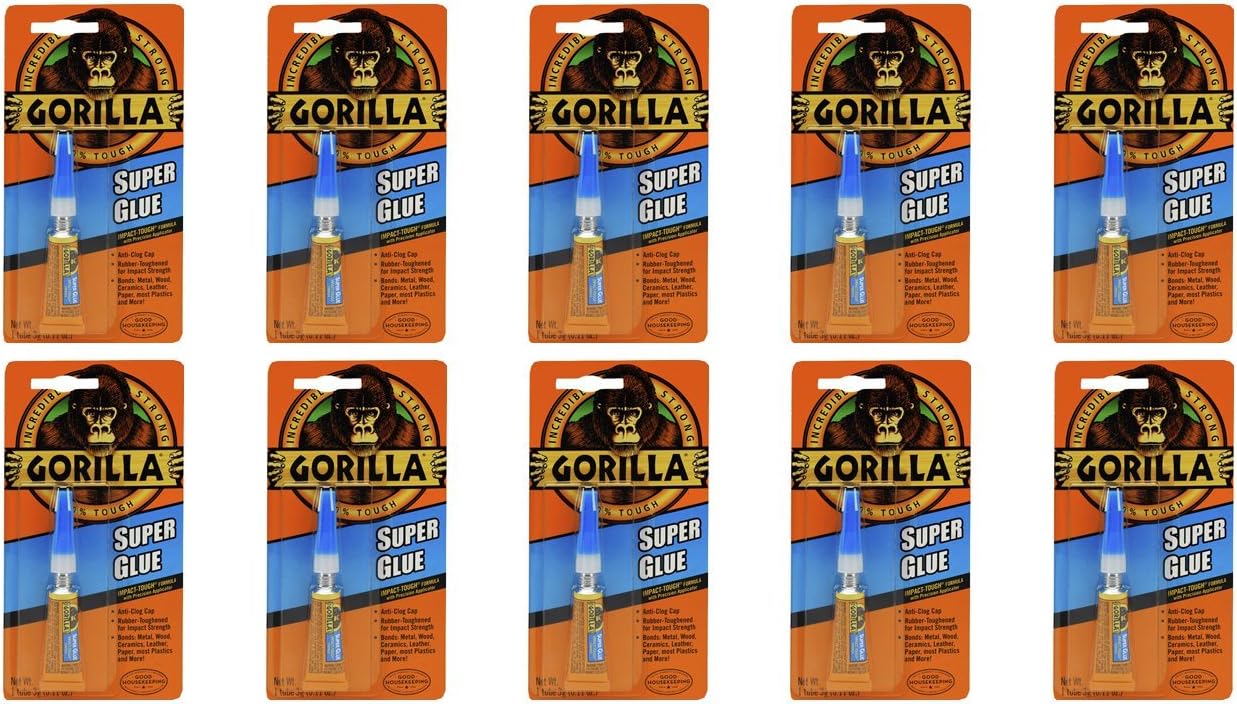 Gorilla Super Glue Tube, 3 Gram, Clear, (Pack of 10)