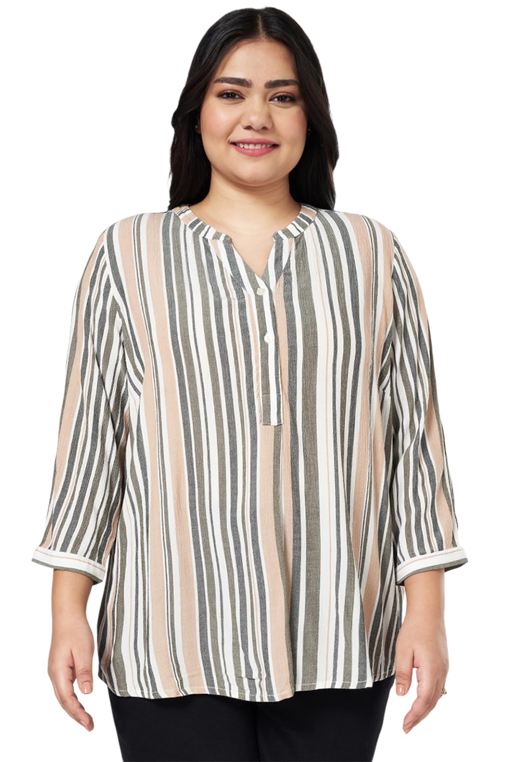 honey curvytude by pantaloons Women's Striped Regular Fit Top-picture-36