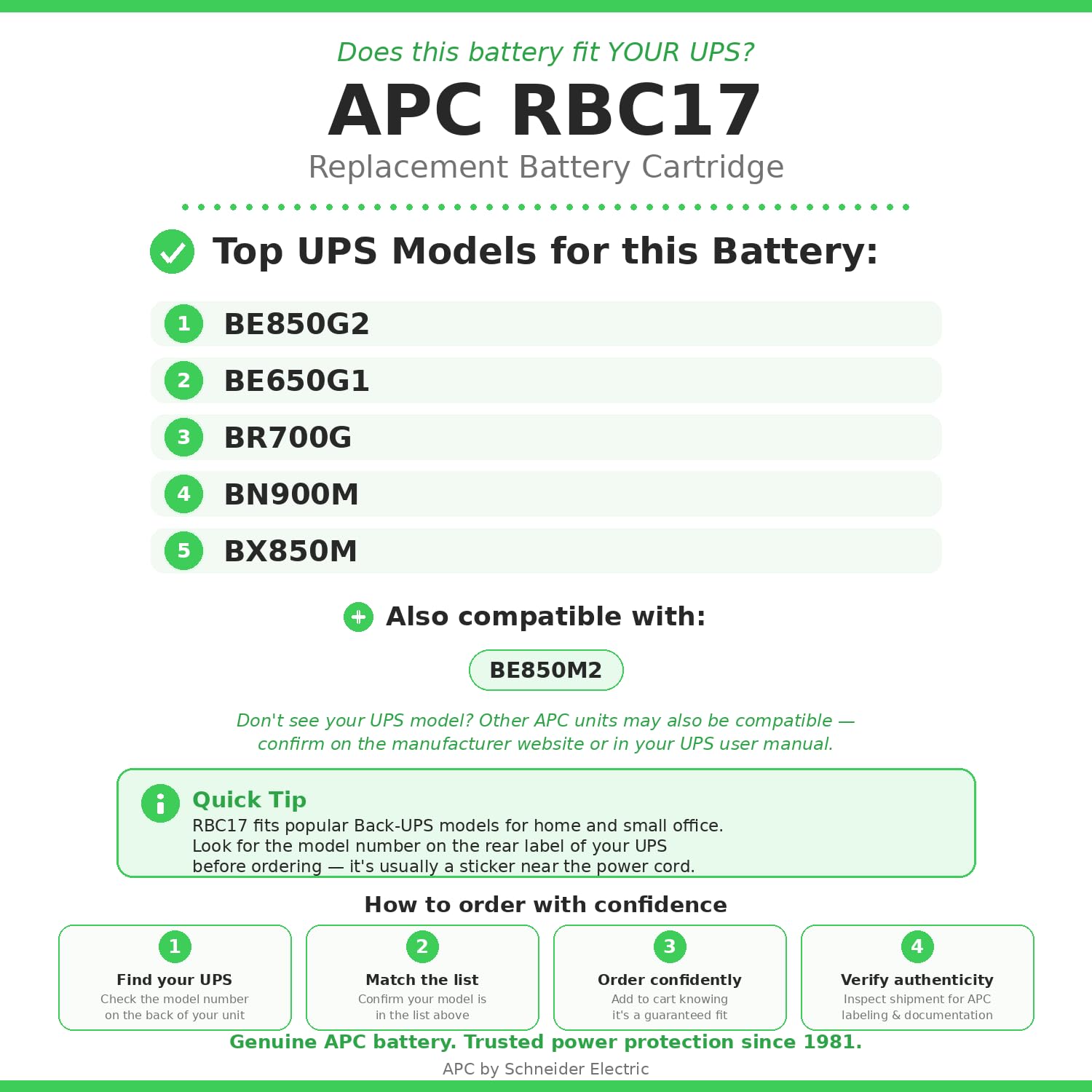 APC RBC17 batería de sustitución para UPS, compatible con los modelos BE700G-SP / BK650EI y otros