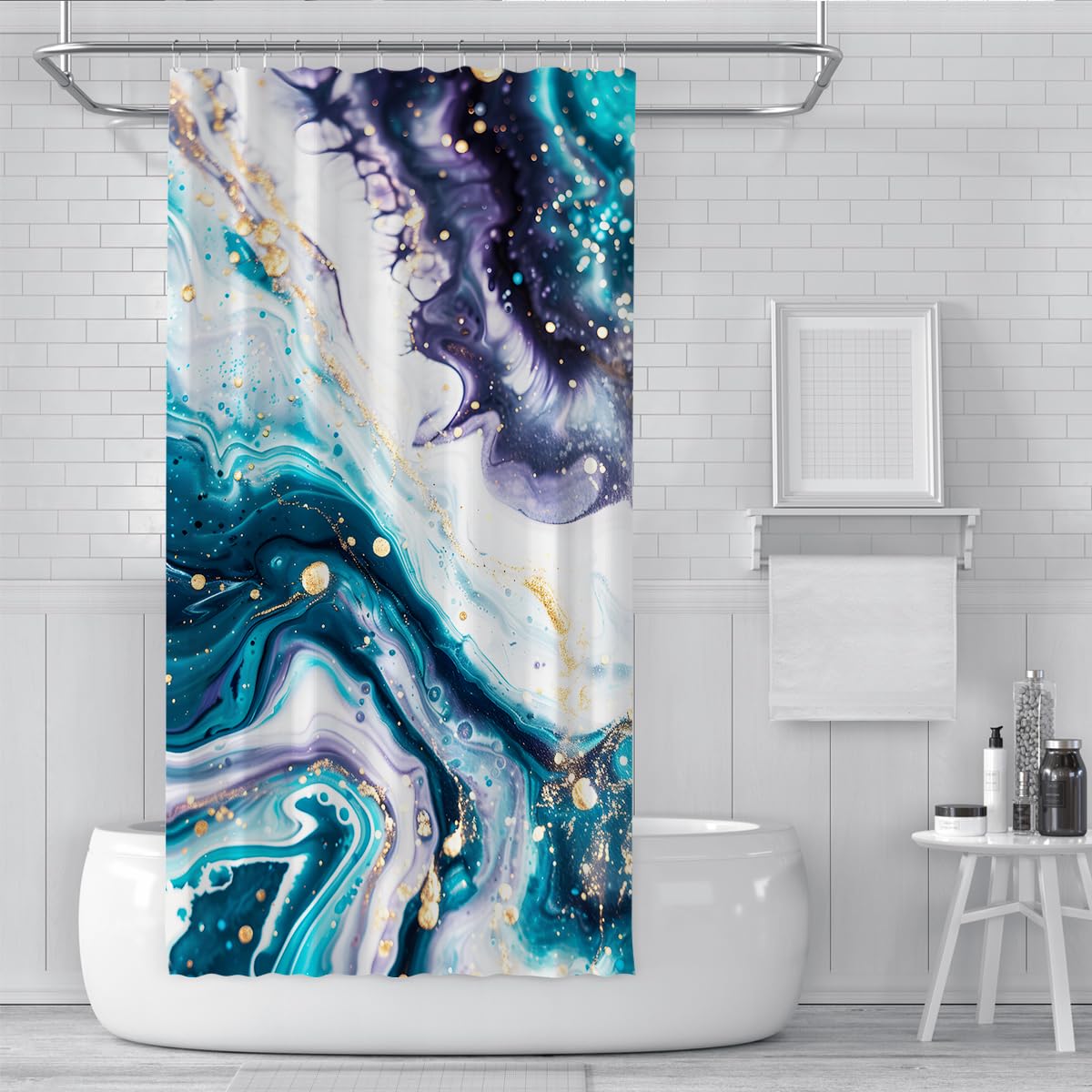 Rideau de douche salle de bain marbre agate sarcelle violet W150xL200 cm