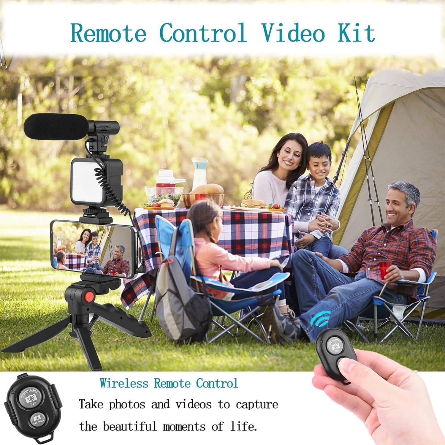 Kit video professionale per smartphone, kit Vlog per telefono, include luce LED, microfono, supporto per telefono e treppiede, compatibile con iPhone, Android, YouTube, TikTok, Vlog, Live Streaming