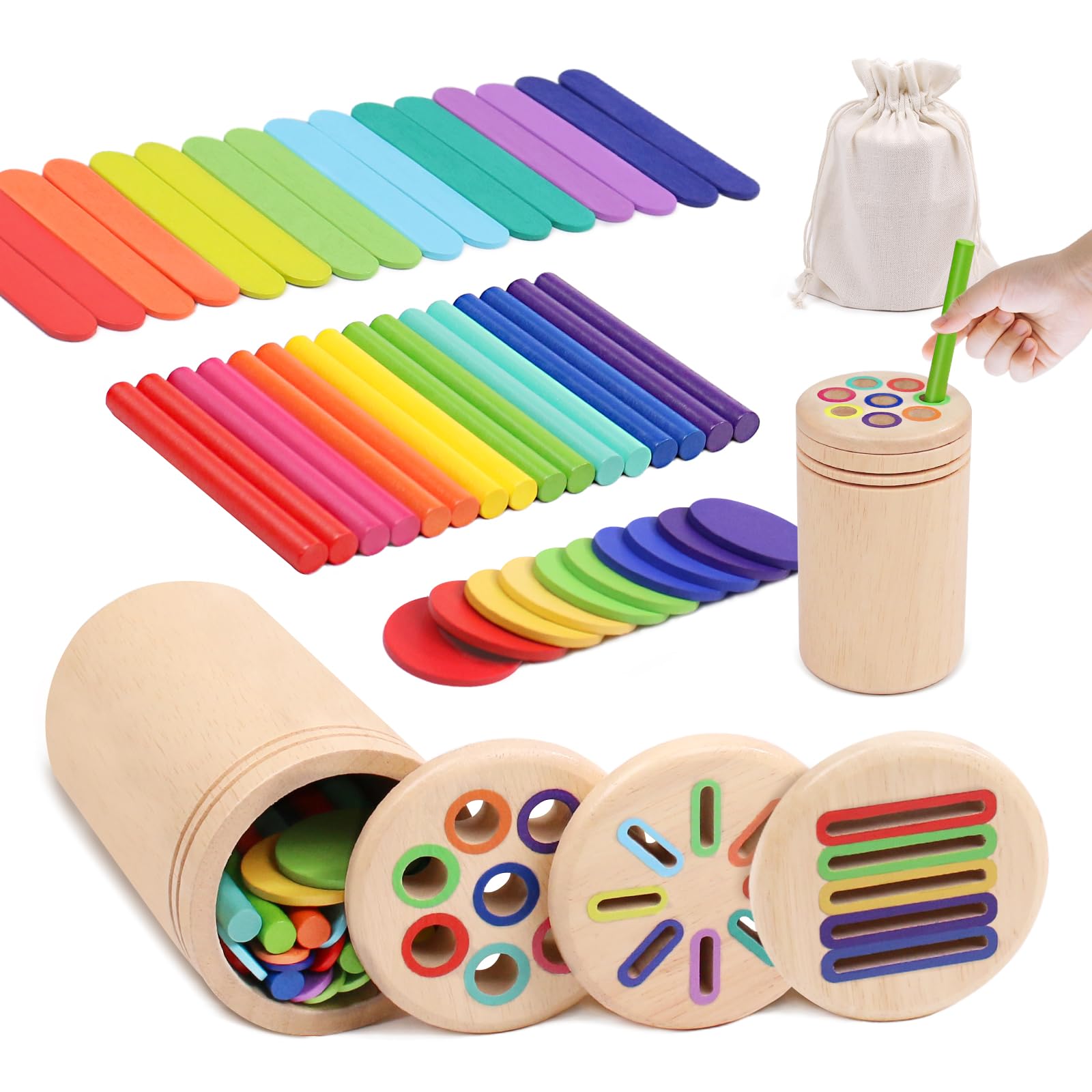 Juguetes Montessori Niños 1 2 3 Años, Juegos de Madera para Clasificar Formas y Colores Montessori 1-3 Años, Juguete Educativos Montessori de Apilar y Encajar, Juguetes Sensorial de Madera Motricidad