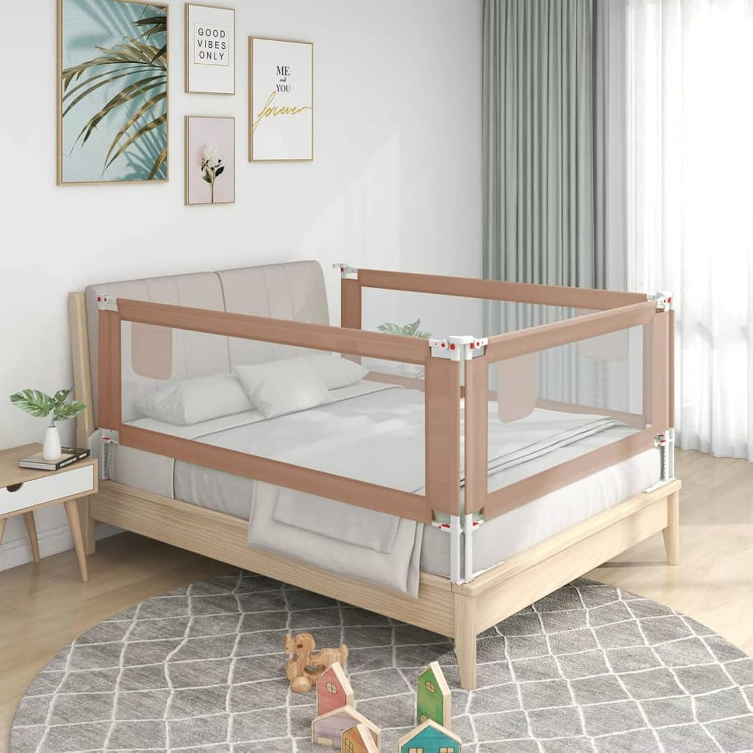 Tidyard Barandilla de Seguridad Cama de Niño Protección de Seguridad Barrera para Cama Altura Ajustable Barandillas Cama Infantil Protección contra Caídas Gris Taupe Tela 190x25 cm