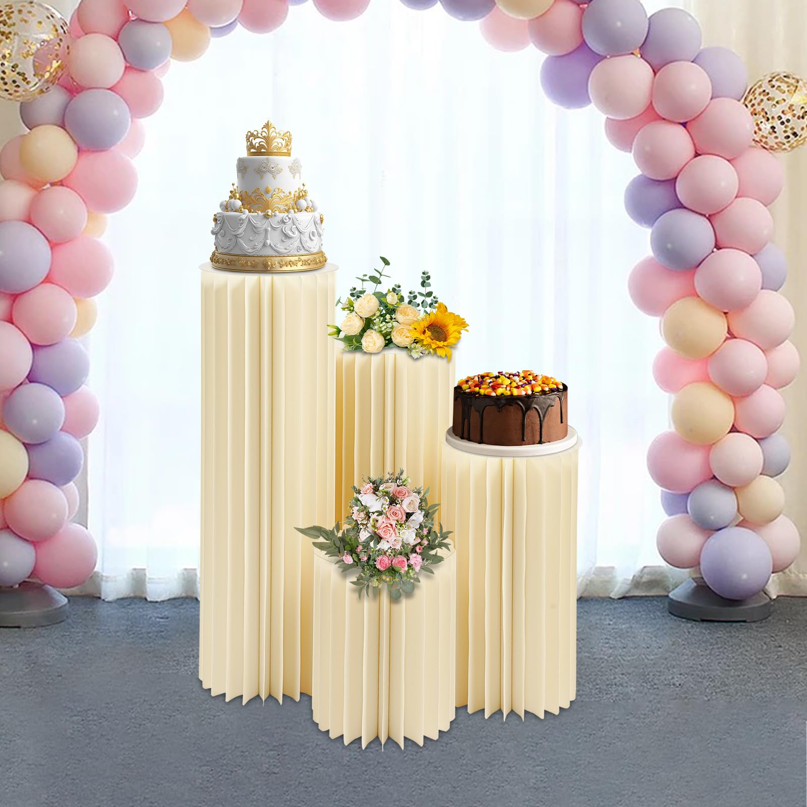 Set di 4 colonne per fiori in cartone, pieghevoli, a forma di cilindro, supporto cilindrico, per fidanzamento, compleanno, decorazione da tavolo per matrimoni