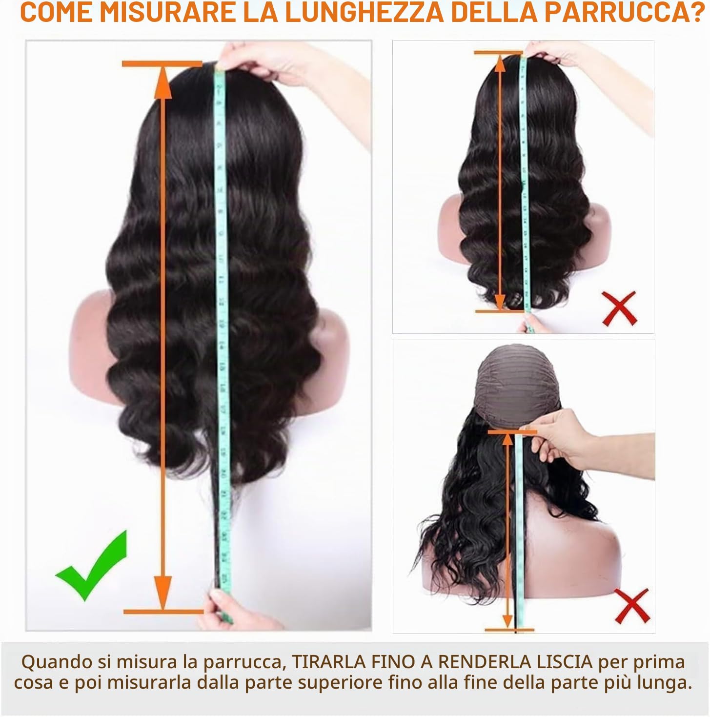 V Part - Parrucca da donna in capelli umani brasiliani, 180% densità, 16 pollici, Wig No Lace Wear And Go Glueless