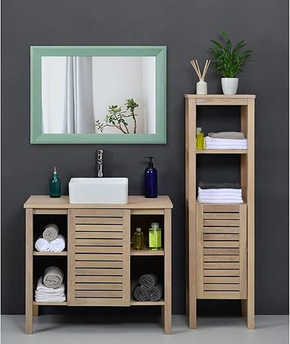 Vista 20 de AAZZKANG Espejos para pared, espejo colgante con marco de madera rústica, 20 x 16 pulgadas, decorativo para casa de campo, dormitorio, baño, sala