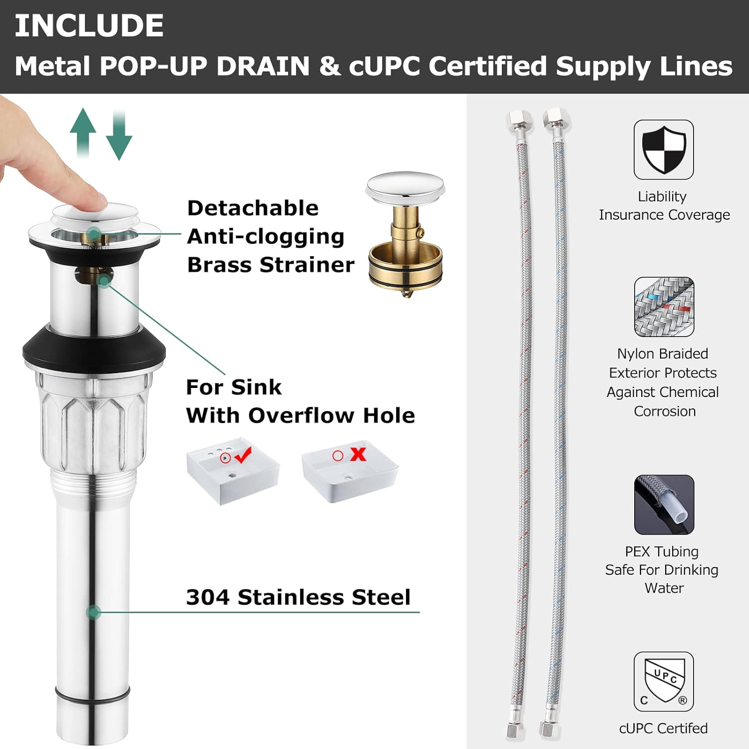 PARLOS Brushed Nickel Bathroom Sink Faucet Bundle, 1359801-1439001