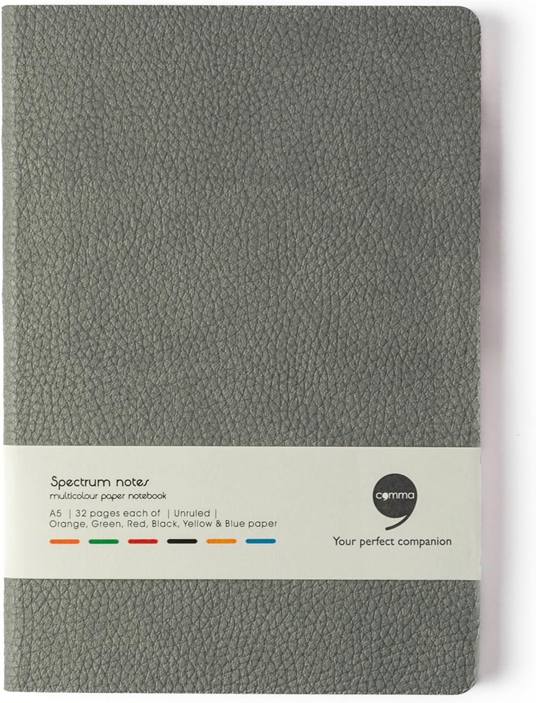 COMMA Spectrum Notes | A5 size Soft Bound Multi-Coloured Paper Notebook | 192 Unruled Pages | 80 gsm | Soft PU Leather Cover (Grey)