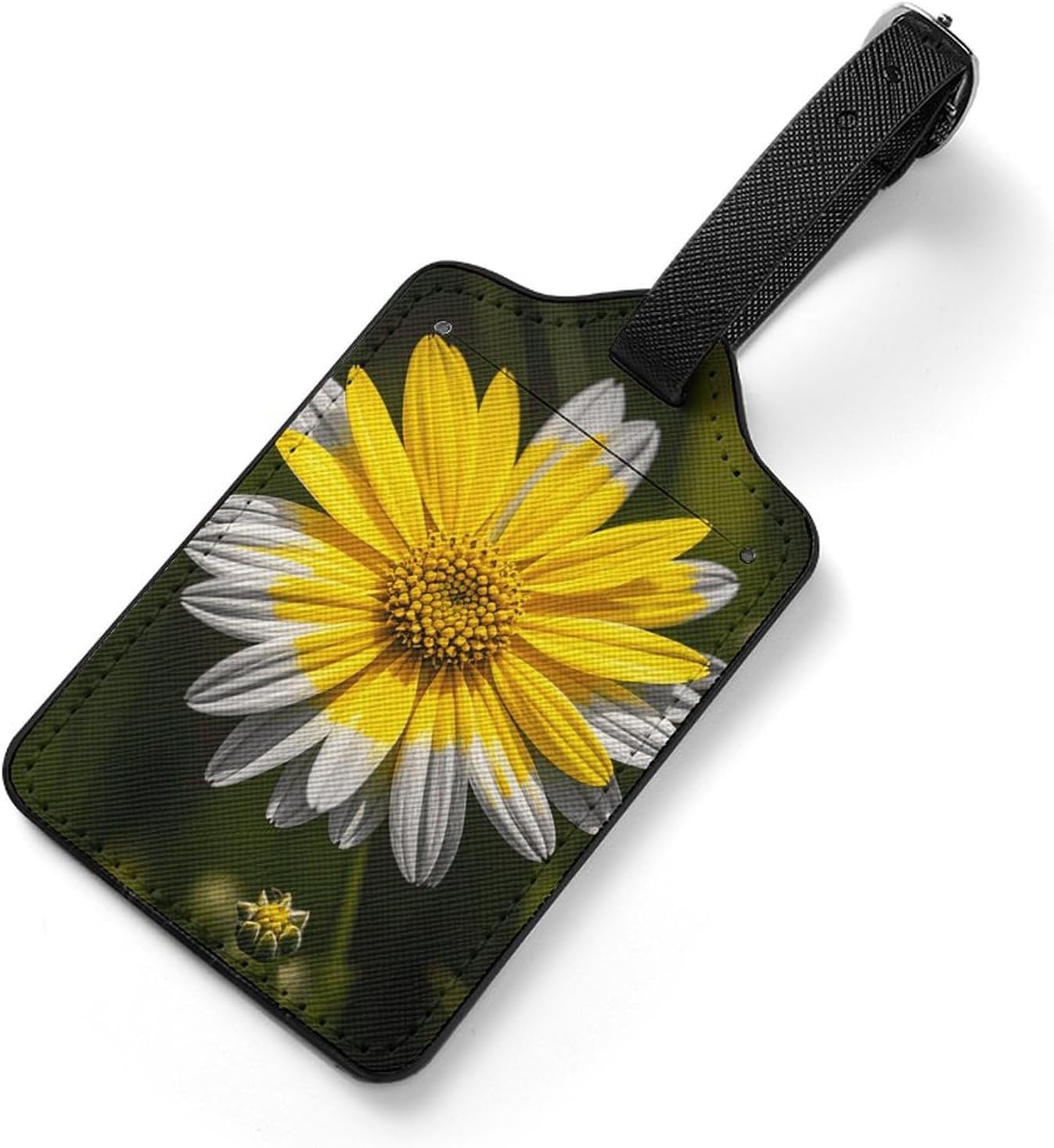 Yellow Gray Flower PU Leather Luggage Tags, Name Tags for Travel