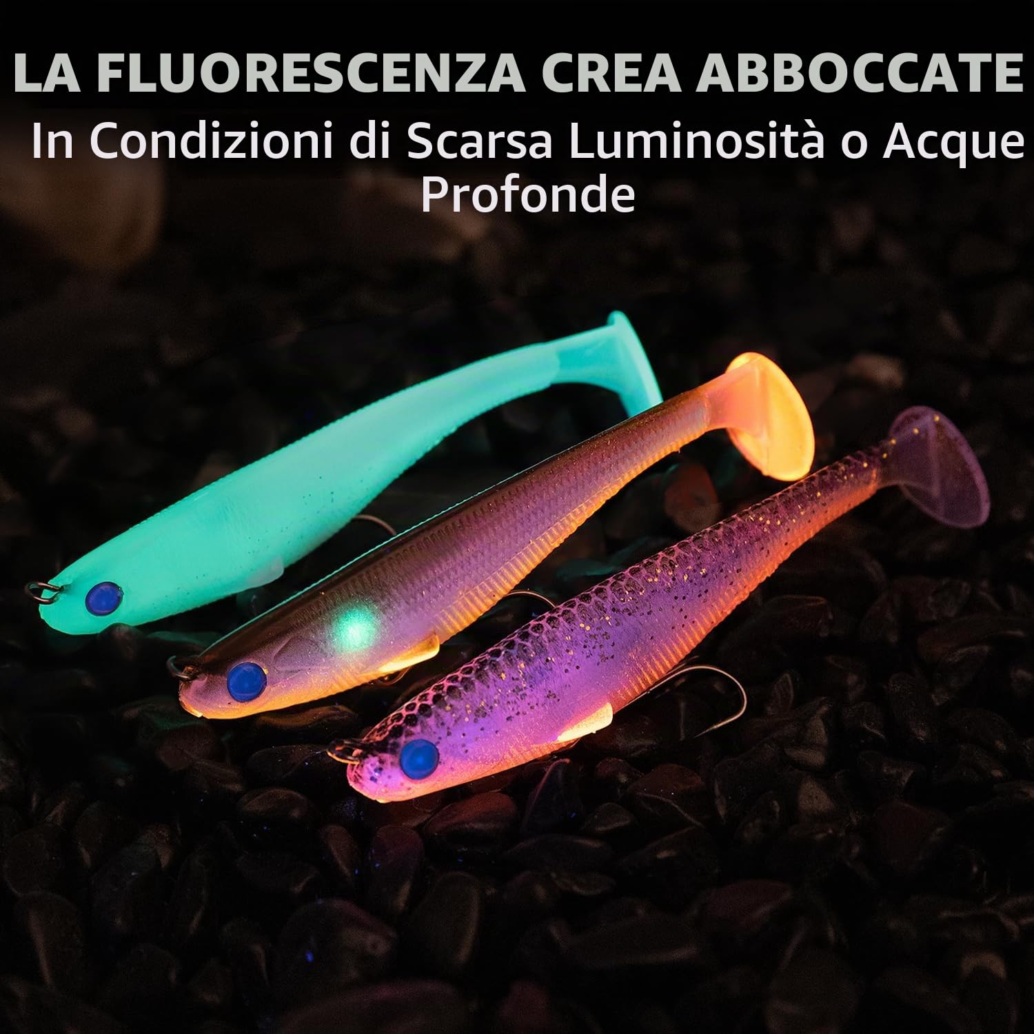 TRUSCEND Esche da Pesca in Plastica Morbida per Bass, Esche da Nuoto con coda a Paletta per Acqua Dolce e Acqua Salata, Esche da Pesca con Testa a Giga, Trote e Crappie, Regalo da Pesca per Uomini