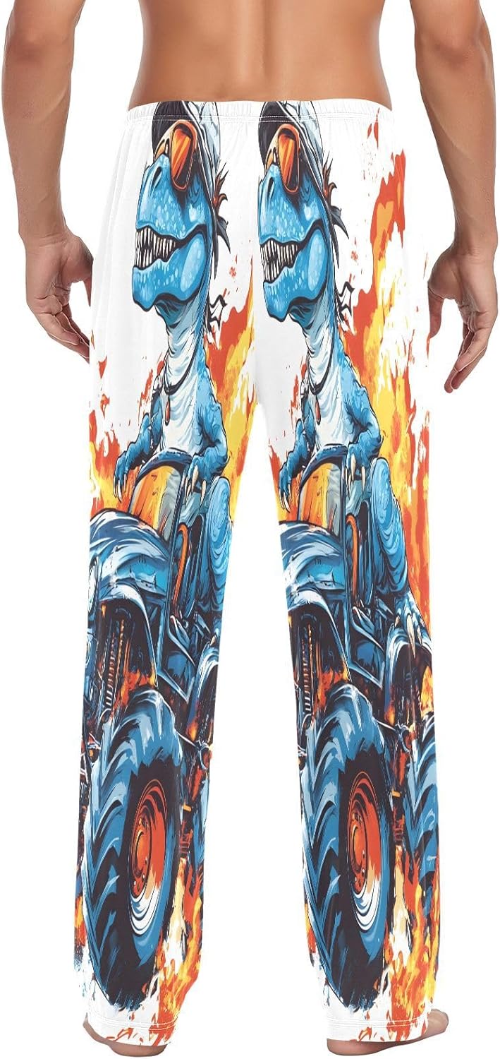 ALAZA Dinosaur Monster Truck Men's Pajama Pants Men Cotton Pajama Bottoms with Pockets, S