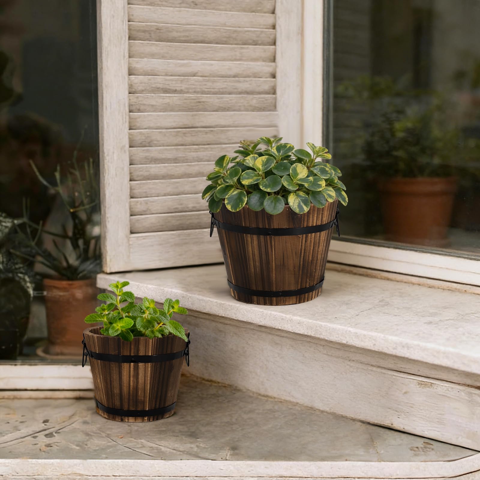 Amazon.com : HAKKART Wooden Barrel Planters, 8 inch 7 inch Plant