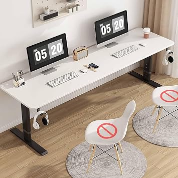 FORRTY Manual Height Adjustable Desk, Computer Desk, Width 31.5 to 78.7 inches 80 to 200 cm, Study Desk, Gaming Desk, 3-Color Top, Cable Hole Included, Easy Assembly, Suitable for Home, Office