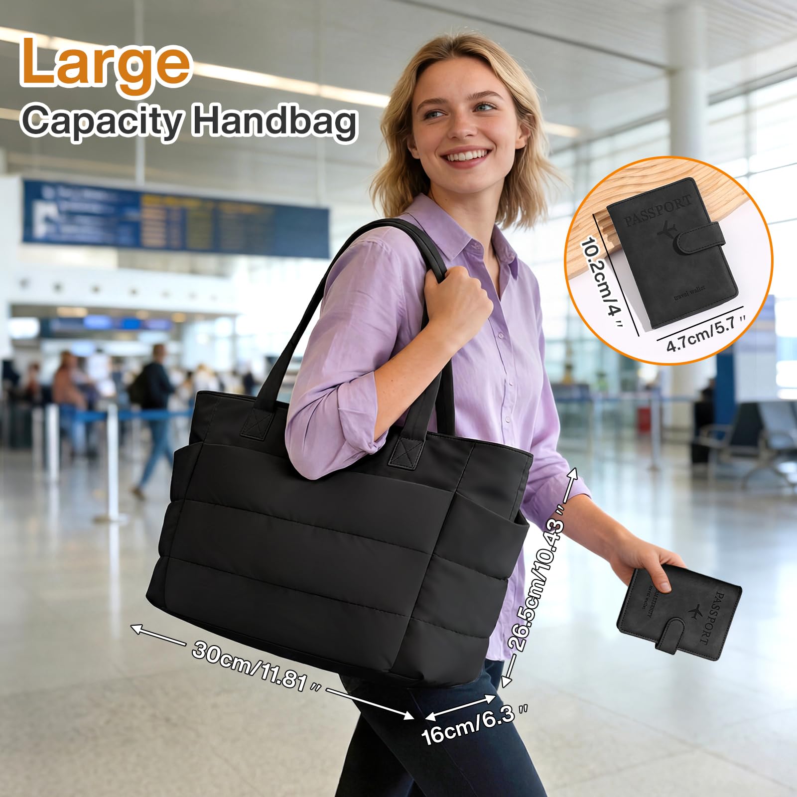 Sac à Main 8+9 20l Pour Femme, Avec Pochette Multifonctionnelle Pour Cartes De Voyage. LéGer (0,39 Kg), Il Comprend Un Compartiment Pour Ordinateur Portable 15,6 Pouces