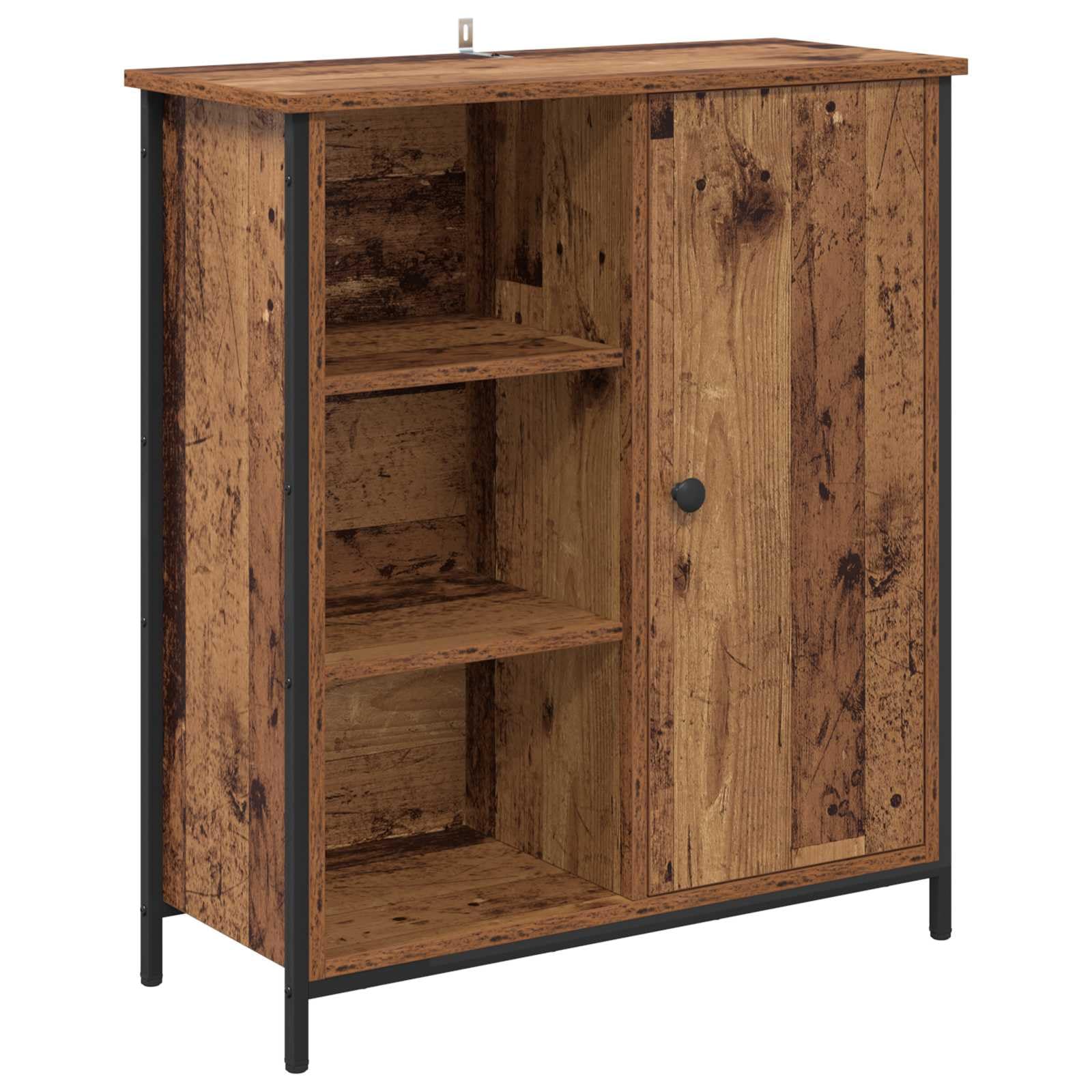 Aparador estrecho de madera envejecida moderno con patas de metal 80cm de alto