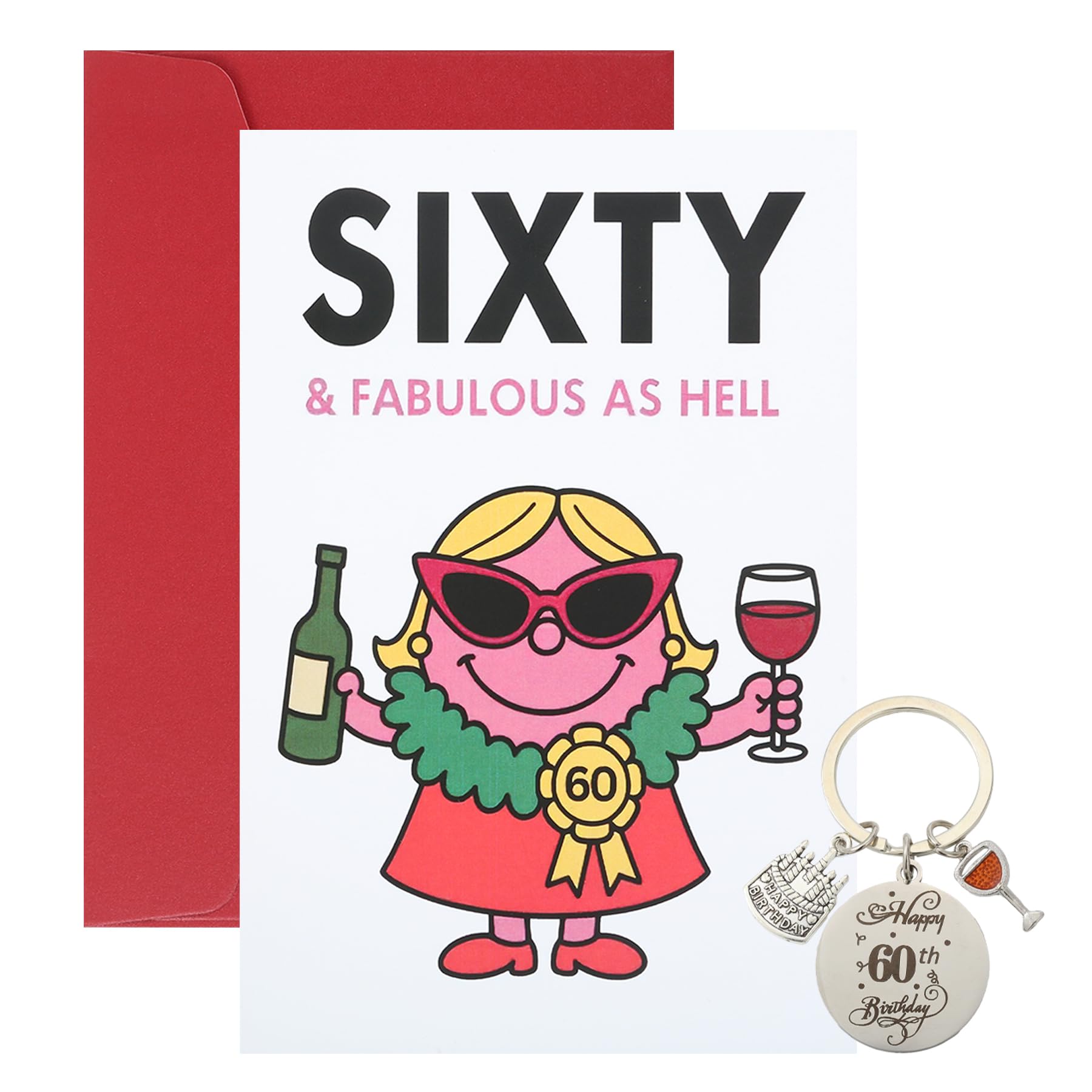 Wasise 60th Birthday Card for Women - Funny 60th Birthday Cards for Women Fab Sassy Design with Keychain, Funny 60 Year Old Card for Mum Aunt Sister Colleague Bestie BFF Cousin Wife Ladies Female