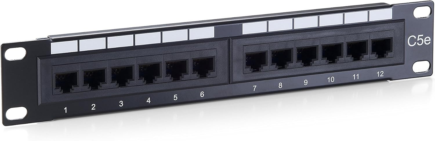 208015 12-Port Cat.5e Unshielded Patch Panel, 10", Black
